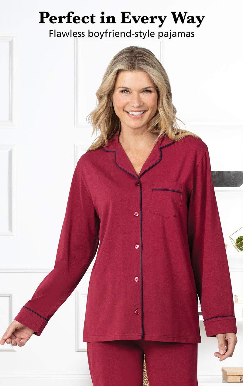 PajamaGram Womens Sleepwear Cotton Jersey - Pajama for Women, Cabernet, M 8-10 - Image 3